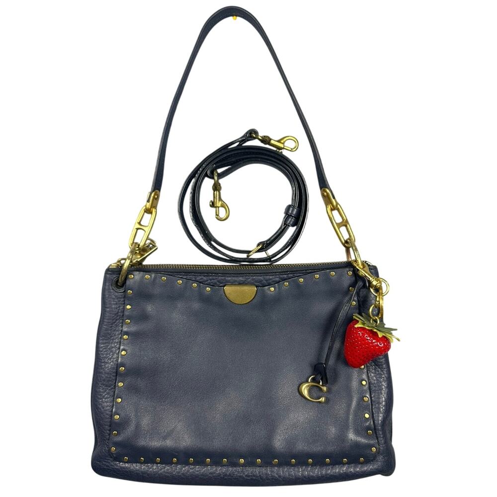 Coach Rivet Stud Leather Suede Crossbody Shoulder Bag Midnight Navy COA 54070